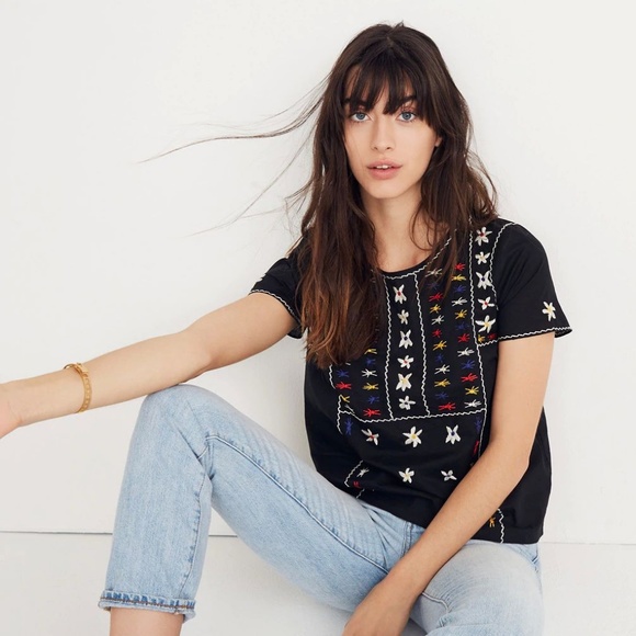 Madewell Tops - Madewell Embroidered Tie-Back Cutout Top, Medium